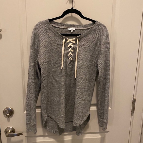 Splendid Grey Thermal Long Sleeve Top - Picture 2 of 5